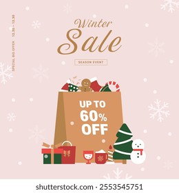 Winter discount event banner vector illustration template