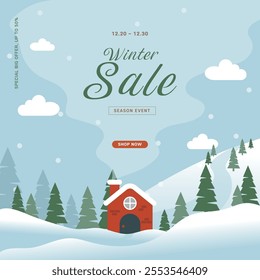 Winter discount event banner vector illustration template