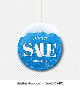 Winter Discount Label With Rope Transparent Background With Gradient Mesh, Vector Illustration
