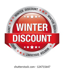 winter discount red silver button isolated background