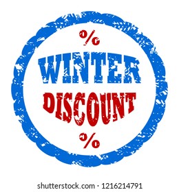 Winter discount rubber stamp for sell-out and clearance. Vector discount and sale, closeout winter stamp season illustration