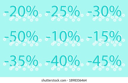 Winter discounts on a blue background with snowflakes.