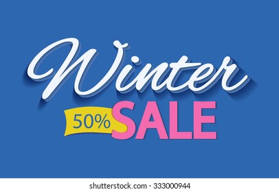 Winter discounts, promotional poster. Advertise with winter Sale typography background. Design Template, Handmade calligraphy, Holiday promotions. Vector illustration