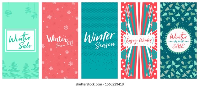 Winter DL Flyer Banner poster template vector illustration Background greeting card set pack