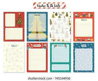 Winter to do lists vector templates. Cute christmas design.