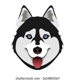 Winter dog snout. Cute puppy with tongue. Siberian husky puppy vector illustration.