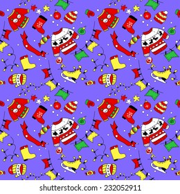 Winter doodle background (seamless pattern). vintage colors.Hand drawn. wrapping paper, web page, web site background.Happy new year, Merry Christmas card background.Party invitation template.