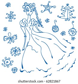 Winter doodle with christmas design elements