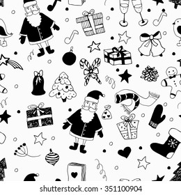 Winter doodle collection, hand drawn new year and christmas elements. Seamless pattern for your design.