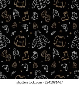 Winter doodle hand drawn seamless pattern background wallpaper vector illustration