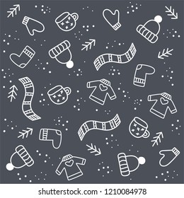 Winter doodle set.Vector isolated hand draw elements.