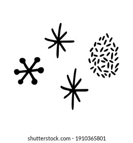 Winter doodle snowflake. Xmas Holiday symbol. Hand drawn xmas decorations icons. Vector illustration isolated on white background. Design elements for holiday greeting card, gift tag.