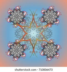 Winter doodles hand drawn snowflake. Cute, simple vector snowflakes for postcard and poster graphic design for textile, wrapping paper, hand drawn style christmas winter backgrounds. Vector sketch.