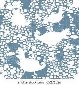 Winter dragons seamless background. Vector pattern.