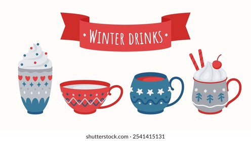 Winter drinks set with ribbon