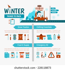 Winter Driving packing list infographics for safety trip