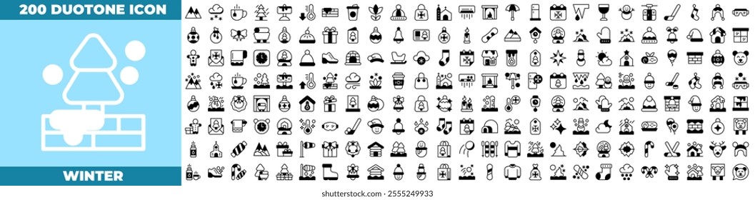 Winter Duotone Editable Icons set. Vector illustration in modern thin duotone style of winter icons: winter, snowflake, weather, etc