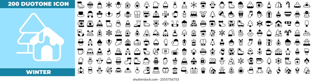 Winter Duotone Editable Icons set. Vector illustration in modern thin duotone style of winter icons: winter, christmas, new year, etc