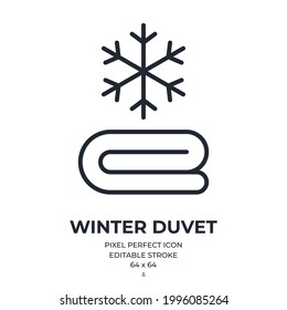 Winter duvet editable stroke outline icon isolated on white background flat vector illustration. Pixel perfect. 64 x 64.