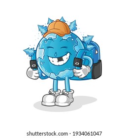 winter earth goes to school vector. cartoon character