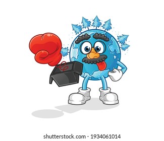winter earth prank with glove in box cartoon. cartoon mascot vector