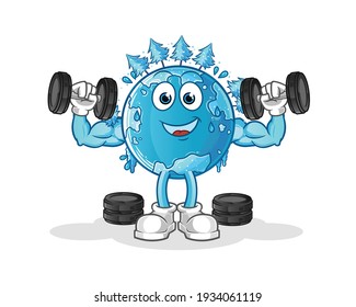 winter earth weight training illustration. character vector