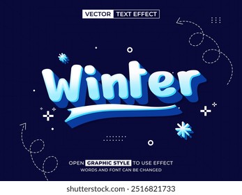 texto editável de inverno, efeito de fonte, texto 3d para título