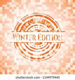 Winter Edition abstract emblem, orange mosaic background