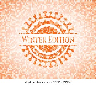 Winter Edition abstract orange mosaic emblem with background
