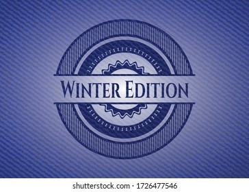 Winter Edition badge with denim background. Vector Illustration. Detailed. 