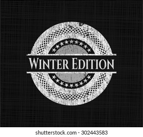 Winter Edition chalkboard emblem written on a blackboard