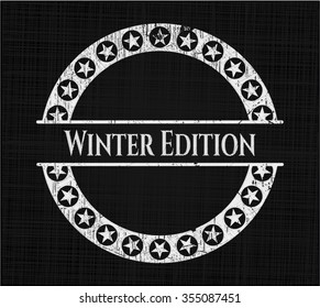Winter Edition chalkboard emblem written on a blackboard