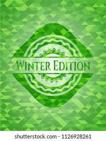 Winter Edition green emblem with mosaic background
