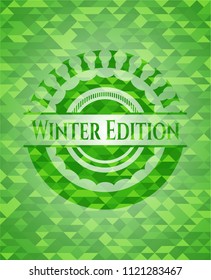Winter Edition green emblem with triangle mosaic background