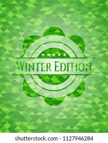 Winter Edition green emblem with triangle mosaic background