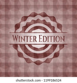 Winter Edition red emblem with geometric pattern background. Seamless.