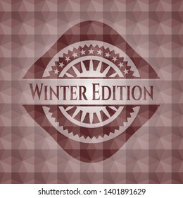 Winter Edition red emblem with geometric pattern background. Seamless.