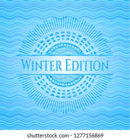 Winter Edition sky blue water wave style emblem.
