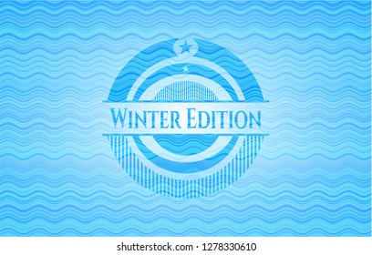 Winter Edition sky blue water emblem background.