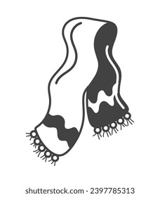 Winter element of black line set. In this charming winter-themed artwork outlined in black, a colorful scarf takes center stage, adding a touch of warmth to the frosty landscape. Vector illustration.