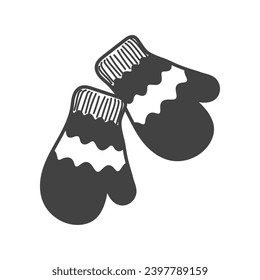 Winter element of black line set. With emphasizing the details, this winter-themed image highlights the simple pleasure of slipping into warm gloves during the cold season. Vector illustration.