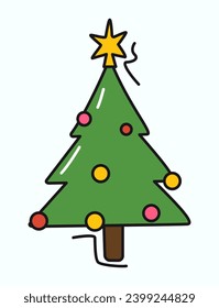 Elemento invernal de colorido conjunto. El árbol de Navidad simboliza la pieza central de alegría y tradición durante las celebraciones del invierno, todo de una manera animada y reconfortante. Ilustración vectorial.