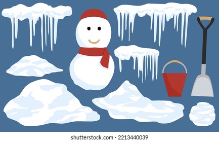 winter element decoration, snow, snowman, icicles