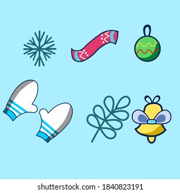Winter element. snowflakes, gloves, bell and scarf vector icon illustration. winter Icon concept. flat cartoon style suitable for web landing page, banner, sticker, background