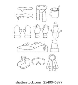 Colección de línea de trazado de elementos de invierno