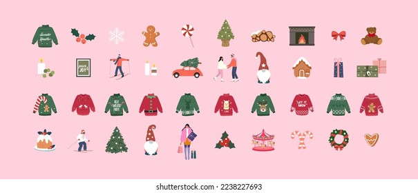 Winter elements. Christmas doodlees collection. Vector