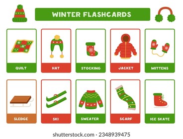 Winterelemente blinken Karten für Vorschulkinder. Bildungskarten.