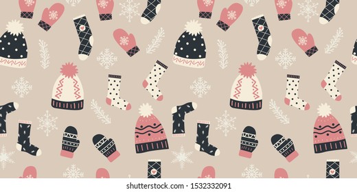 winter elements in seamless pattern for decoration, wallpaper and many more