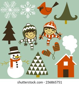 Winter Elements Set - A collection of hand-drawn winter elements.  Each element is grouped individually for easy editing.  Colors can be changed easily.