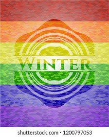 Winter emblem on mosaic background with the colors of the LGBT flag